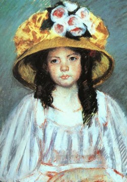  sombrero Pintura - Chica con un sombrero grande madres hijos Mary Cassatt